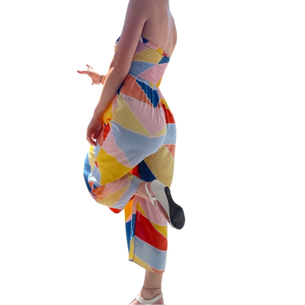 Forever 21 Strapless Multicolor Geometric Jumpsuit. - Picture 3 of 6